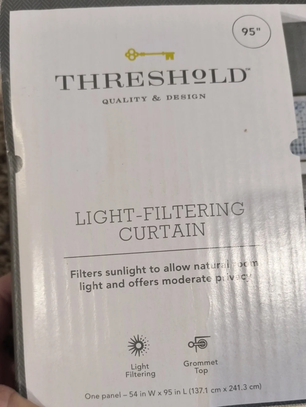 Threshold White Light-Filtering Curtain Panel with Silver Grommets, 95